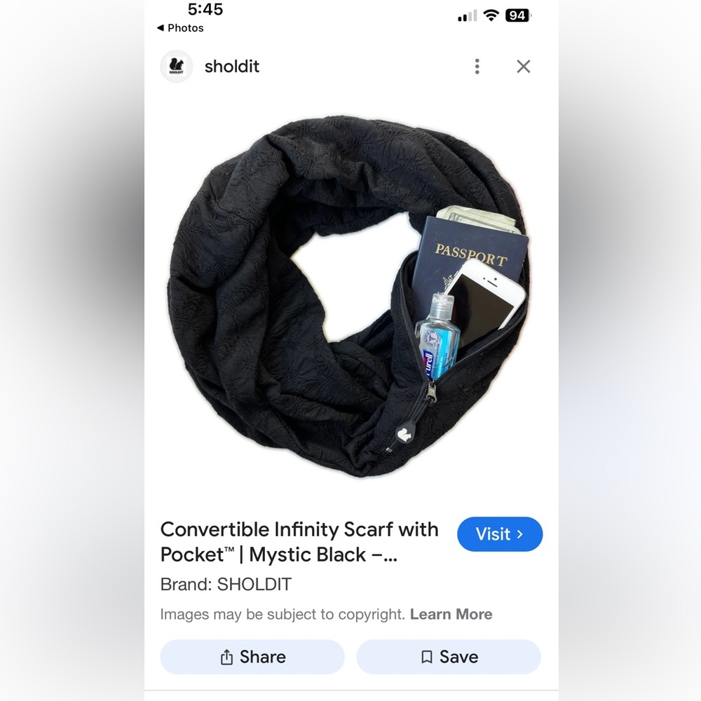 Sholdit Black Infinity Scarf with Pocket